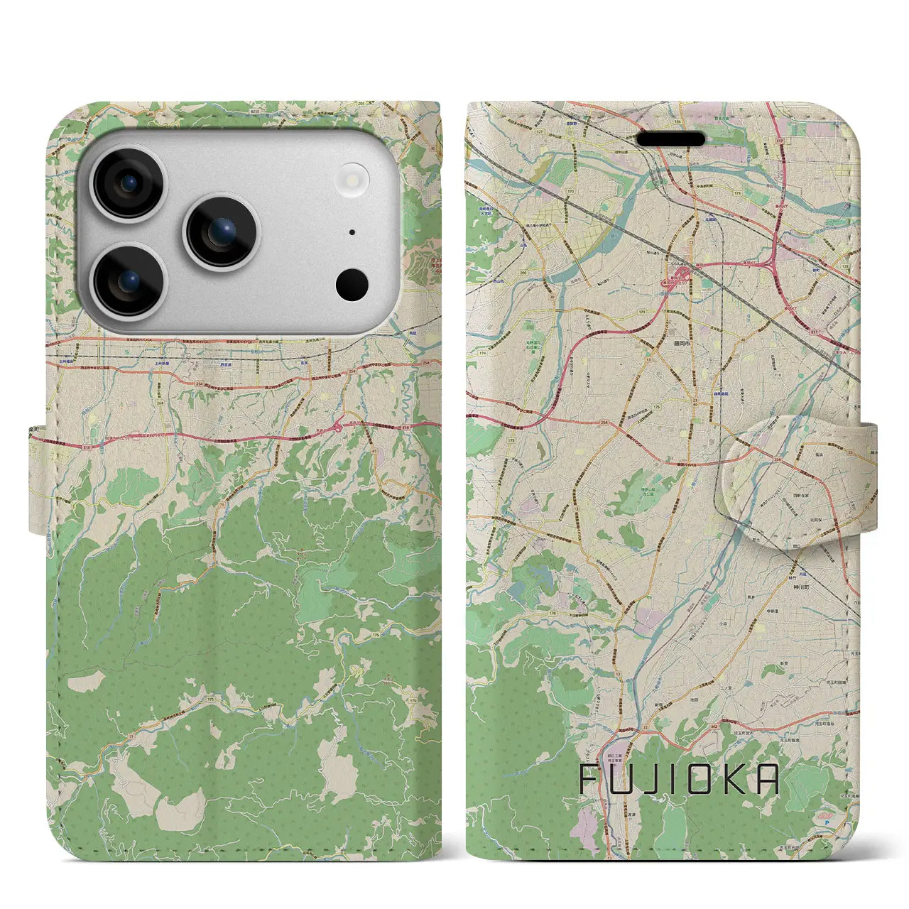 【藤岡(群馬県)】地図柄iPhoneケース(手帳タイプ)