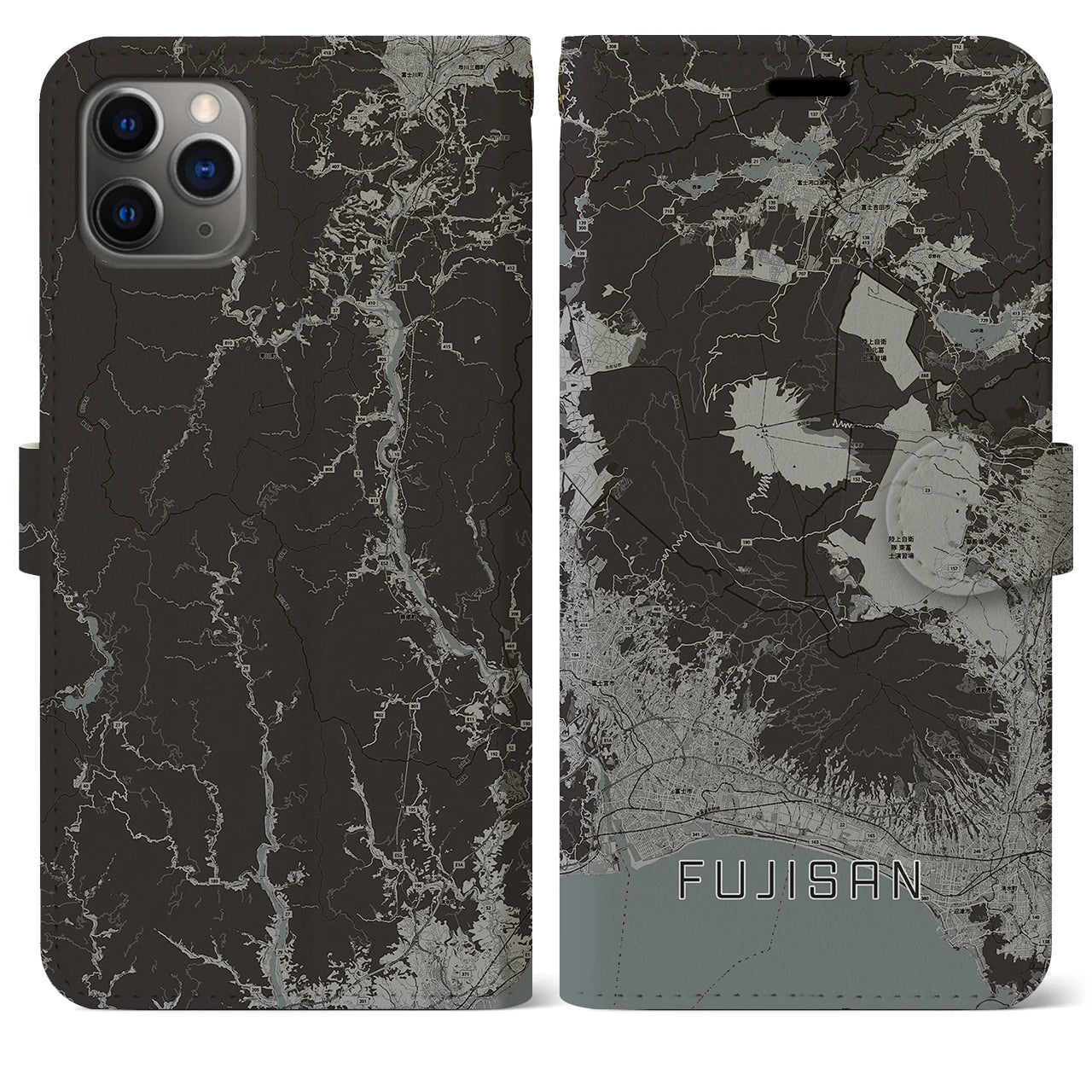 【富士山(静岡県)】地図柄iPhoneケース(手帳タイプ)モノトーン・iPhone 11 Pro Max 用