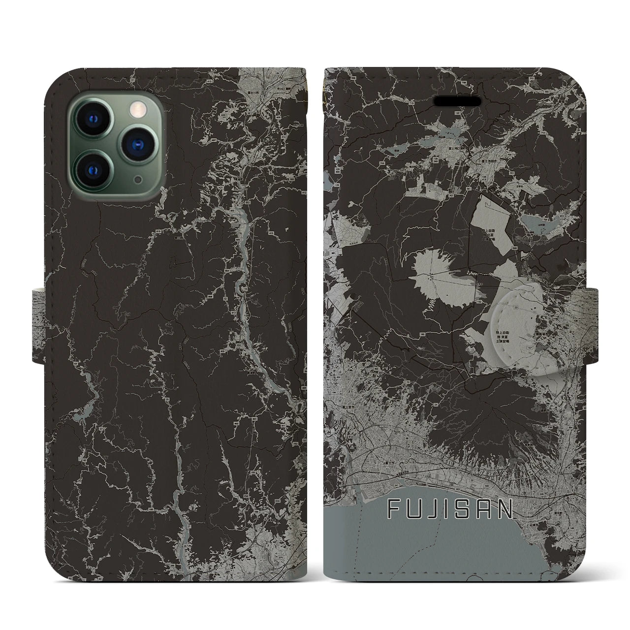 【富士山(静岡県)】地図柄iPhoneケース(手帳タイプ)モノトーン・iPhone 11 Pro 用