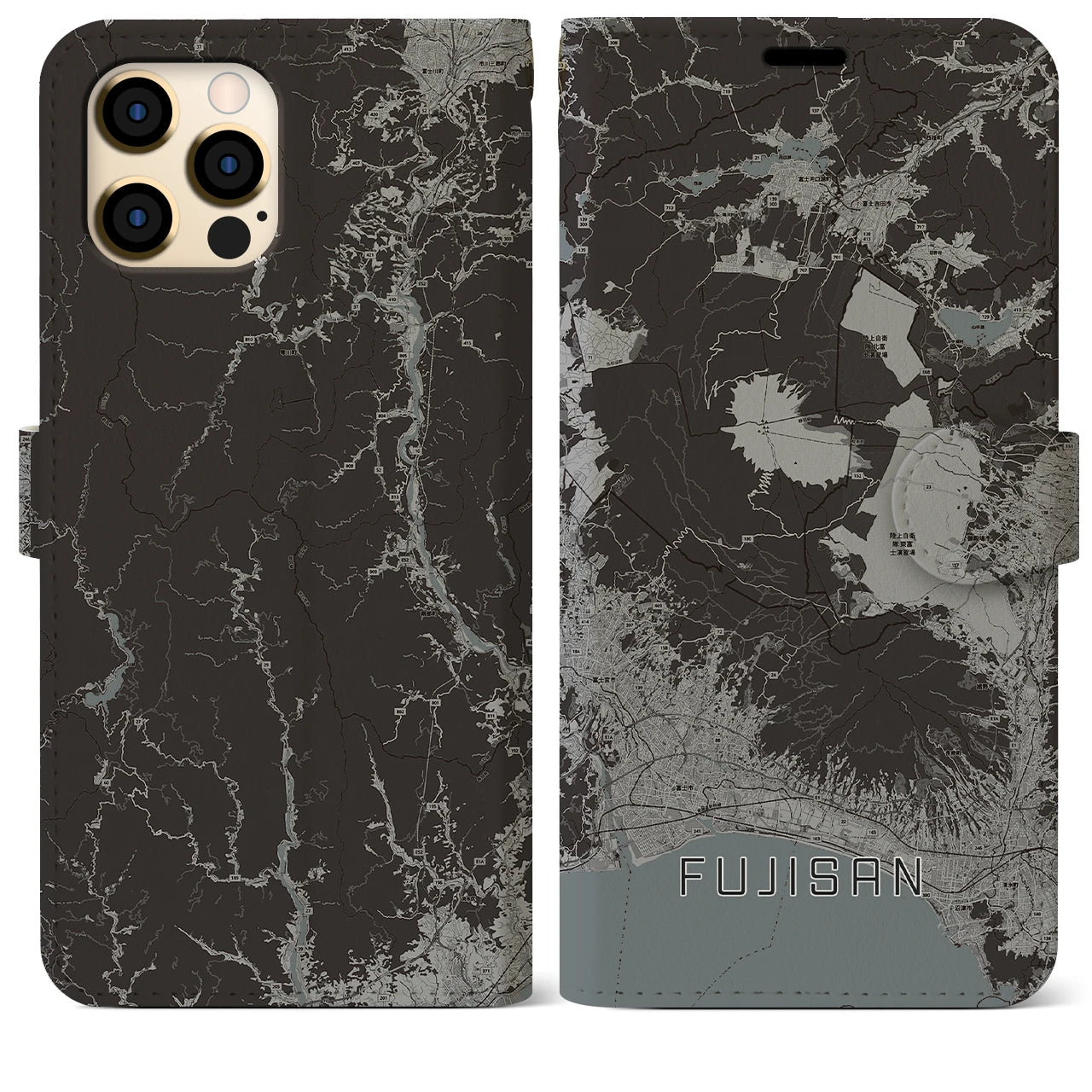 【富士山(静岡県)】地図柄iPhoneケース(手帳タイプ)モノトーン・iPhone 12 Pro Max 用