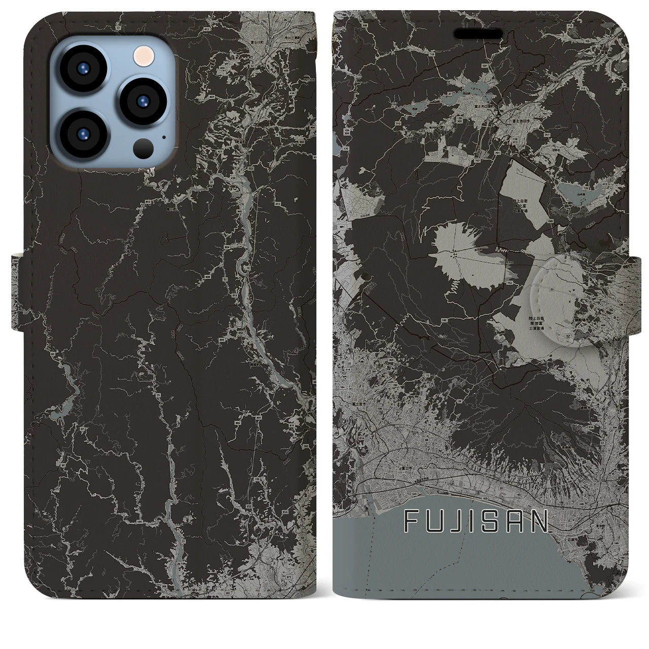 【富士山(静岡県)】地図柄iPhoneケース(手帳タイプ)モノトーン・iPhone 13 Pro Max 用