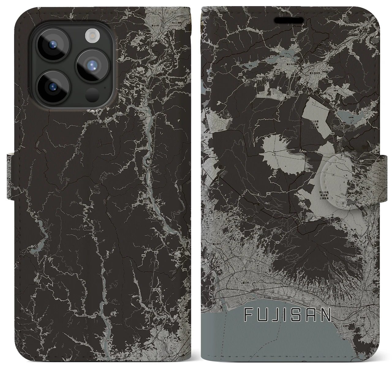 【富士山(静岡県)】地図柄iPhoneケース(手帳タイプ)モノトーン・iPhone 15 Pro Max 用