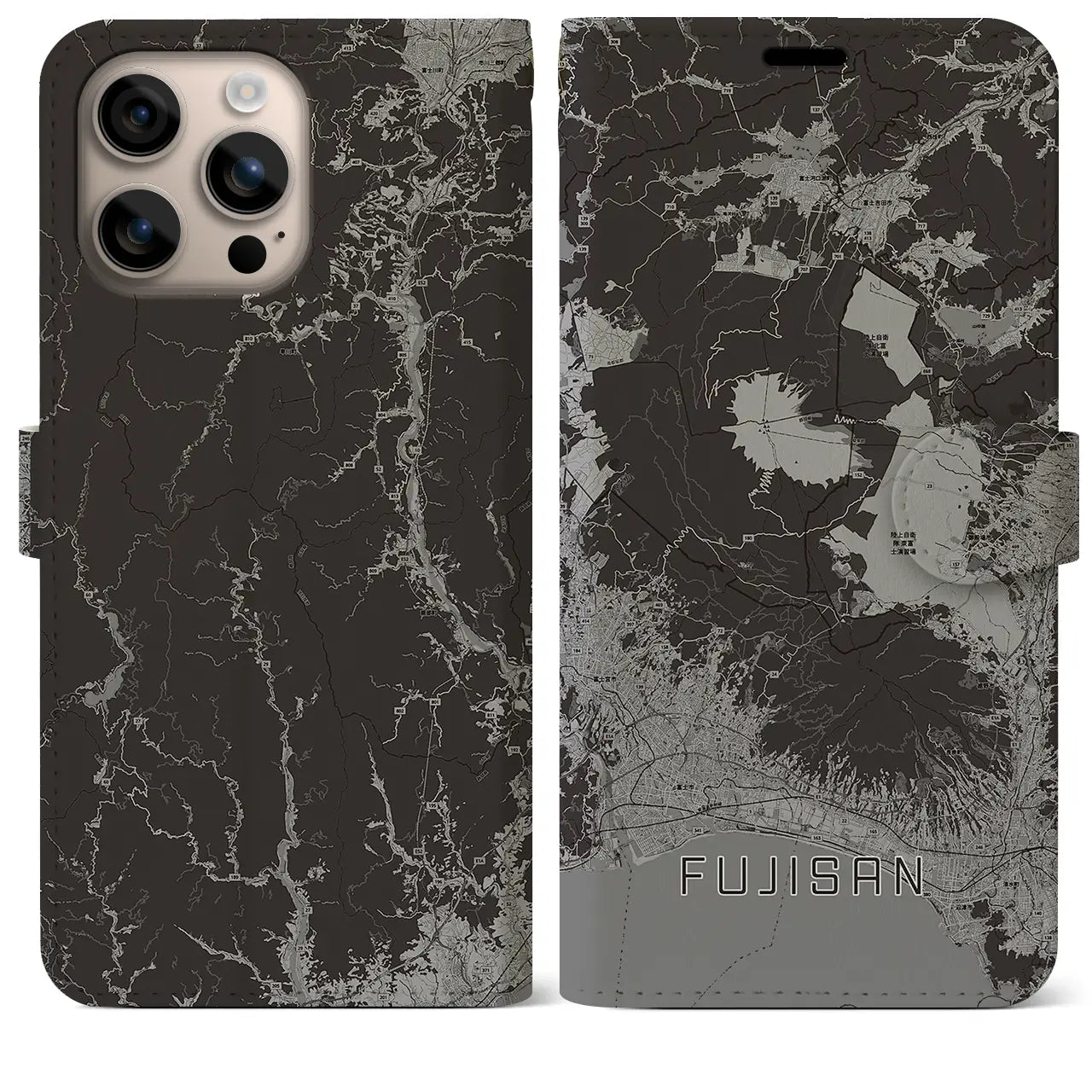 【富士山(静岡県)】地図柄iPhoneケース(手帳タイプ)モノトーン・iPhone 16 Plus 用
