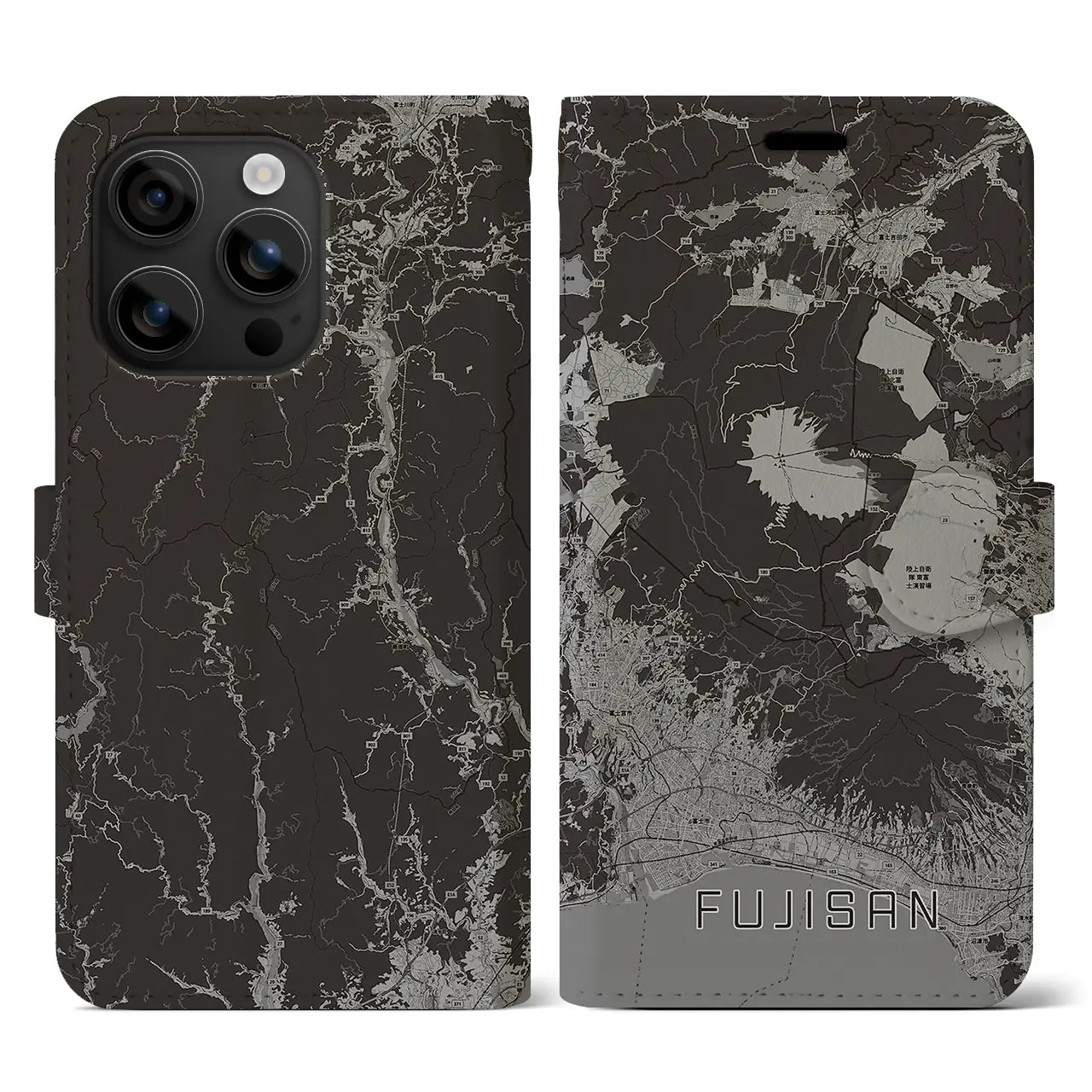 【富士山(静岡県)】地図柄iPhoneケース(手帳タイプ)モノトーン・iPhone 16 用