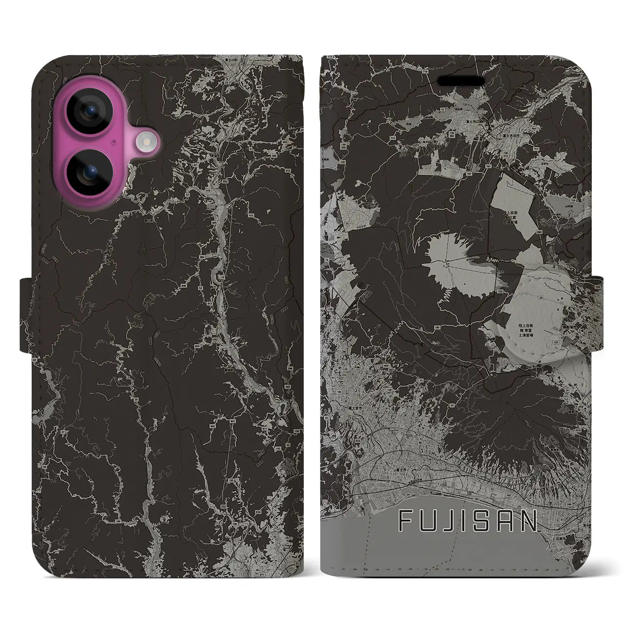 【富士山(静岡県)】地図柄iPhoneケース(手帳タイプ)モノトーン・iPhone 16 Pro 用