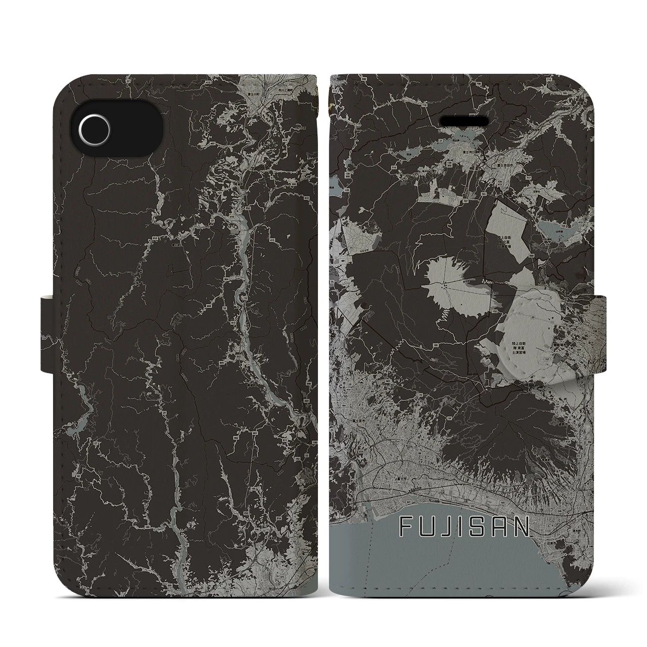 【富士山(静岡県)】地図柄iPhoneケース(手帳タイプ)モノトーン・iPhone SE(第3 / 第2世代) / 8 / 7 / 6s / 6 用