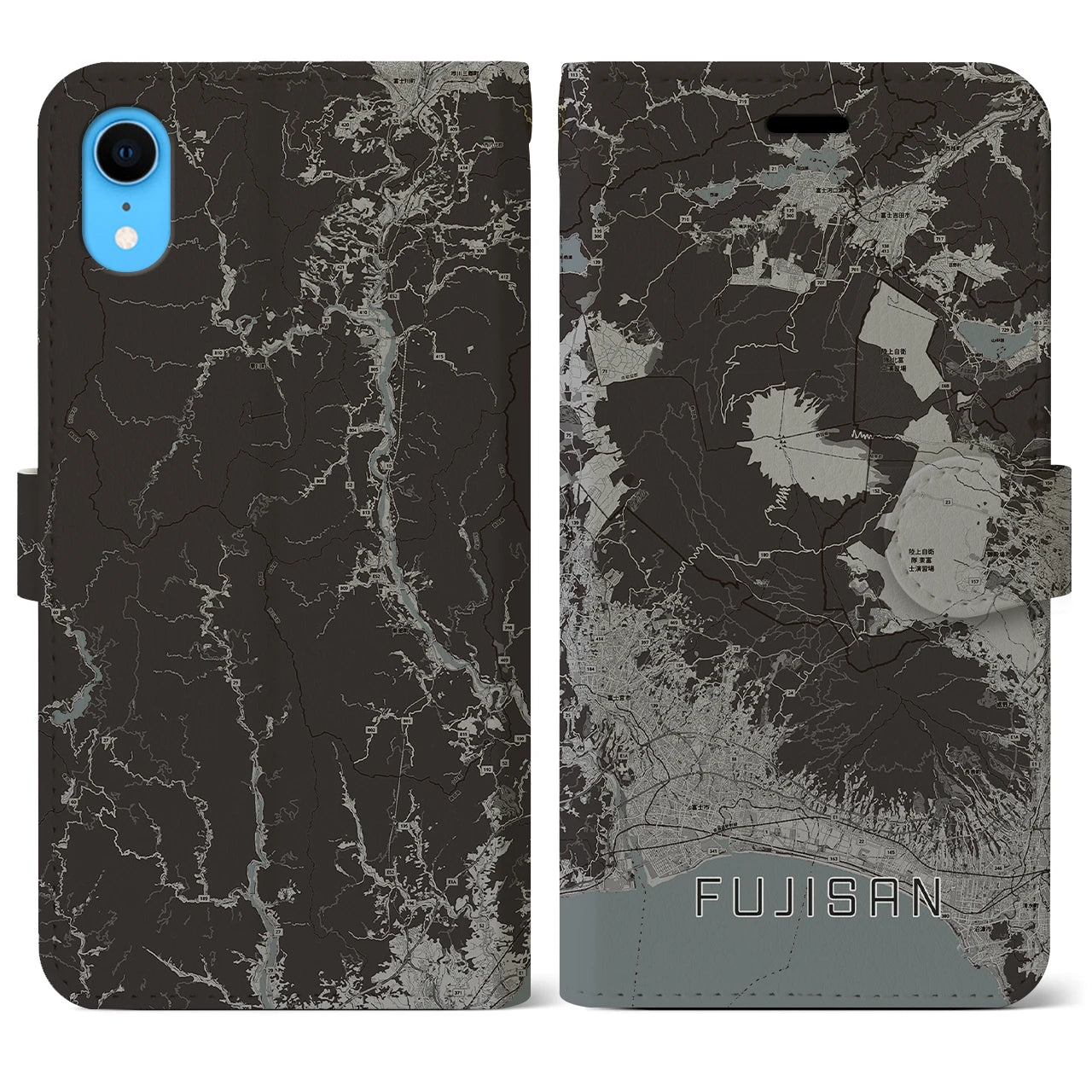 【富士山(静岡県)】地図柄iPhoneケース(手帳タイプ)モノトーン・iPhone XR 用