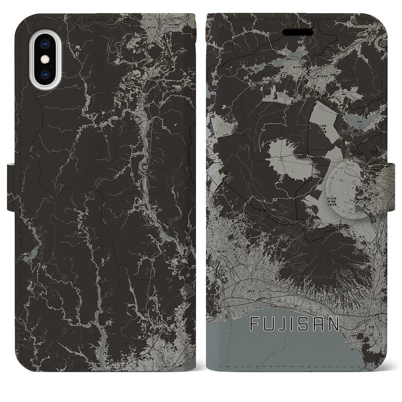 【富士山(静岡県)】地図柄iPhoneケース(手帳タイプ)モノトーン・iPhone XS Max 用