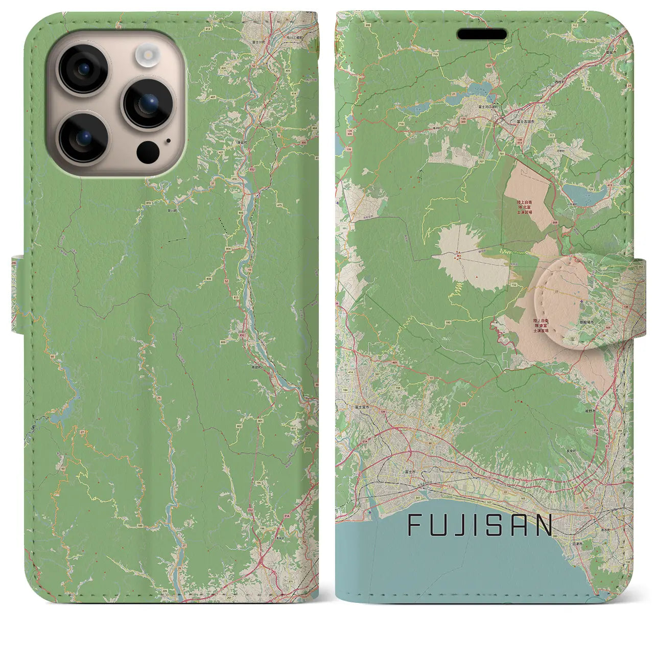 【富士山(静岡県)】地図柄iPhoneケース(手帳タイプ)ナチュラル・iPhone 16 Plus 用