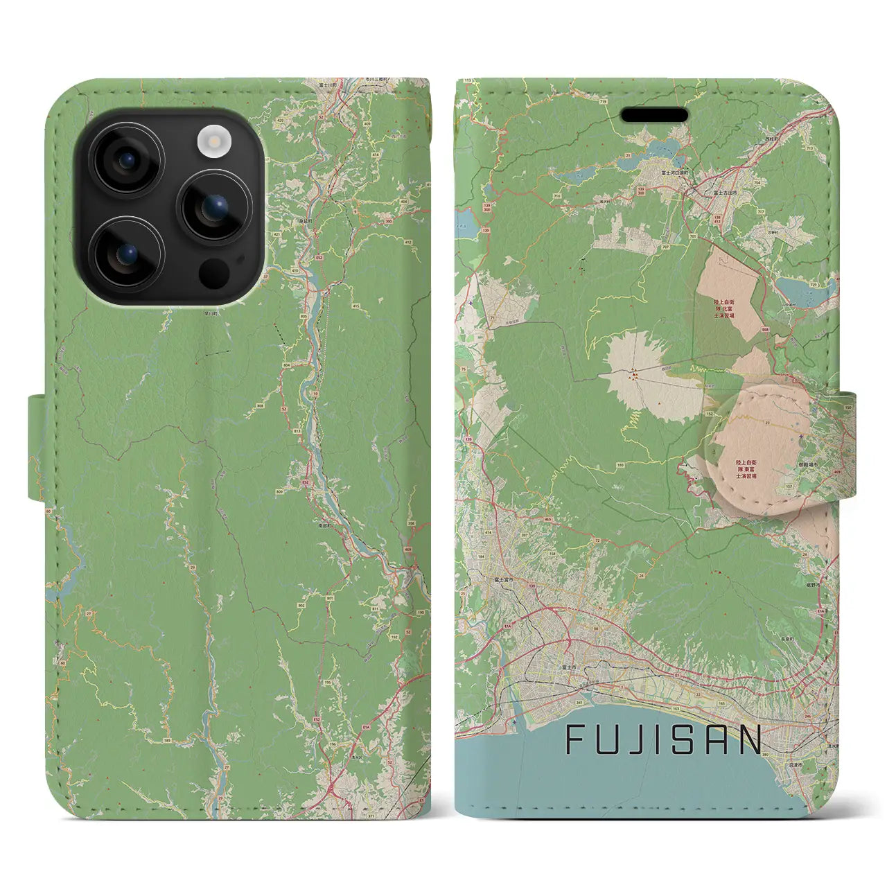 【富士山(静岡県)】地図柄iPhoneケース(手帳タイプ)ナチュラル・iPhone 16 用
