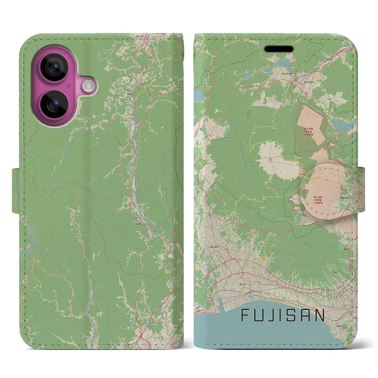 【富士山(静岡県)】地図柄iPhoneケース(手帳タイプ)ナチュラル・iPhone 16 Pro 用