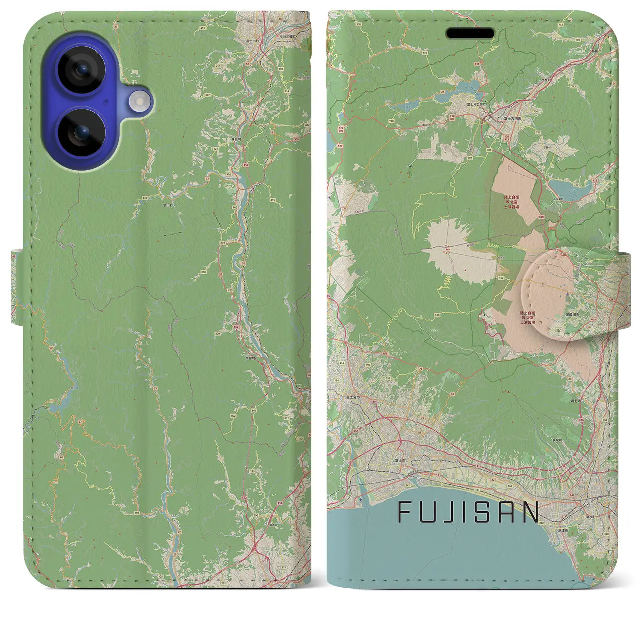 【富士山(静岡県)】地図柄iPhoneケース(手帳タイプ)ナチュラル・iPhone 16 Pro Max 用