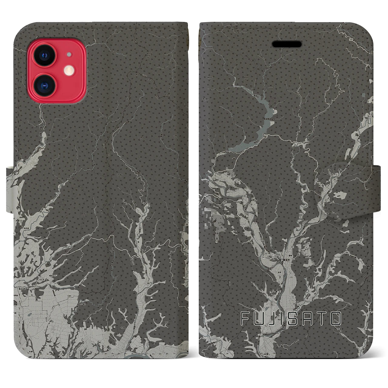 【藤里(秋田県)】地図柄iPhoneケース(手帳タイプ)モノトーン・iPhone 11 用