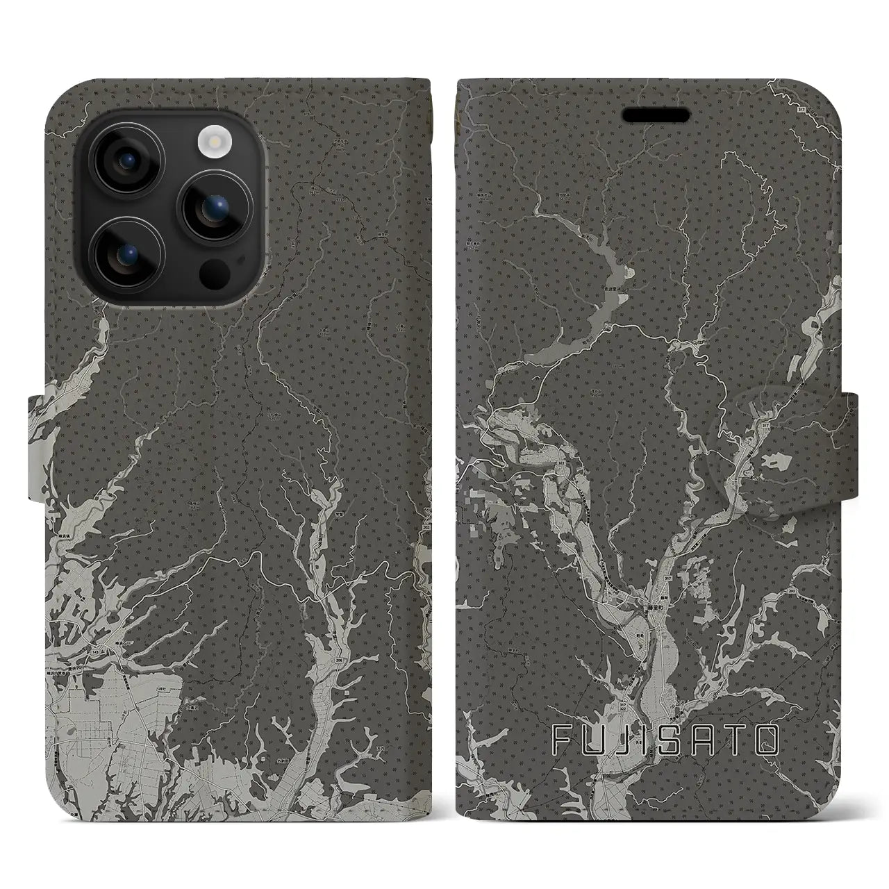【藤里(秋田県)】地図柄iPhoneケース(手帳タイプ)モノトーン・iPhone 16 用