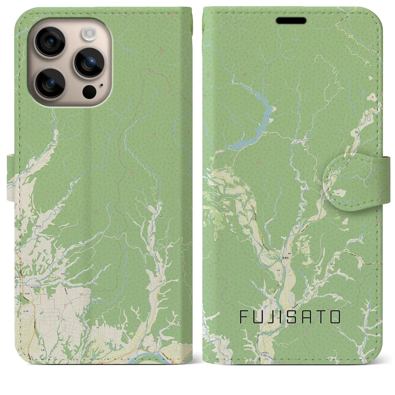 【藤里(秋田県)】地図柄iPhoneケース(手帳タイプ)ナチュラル・iPhone 16 Plus 用