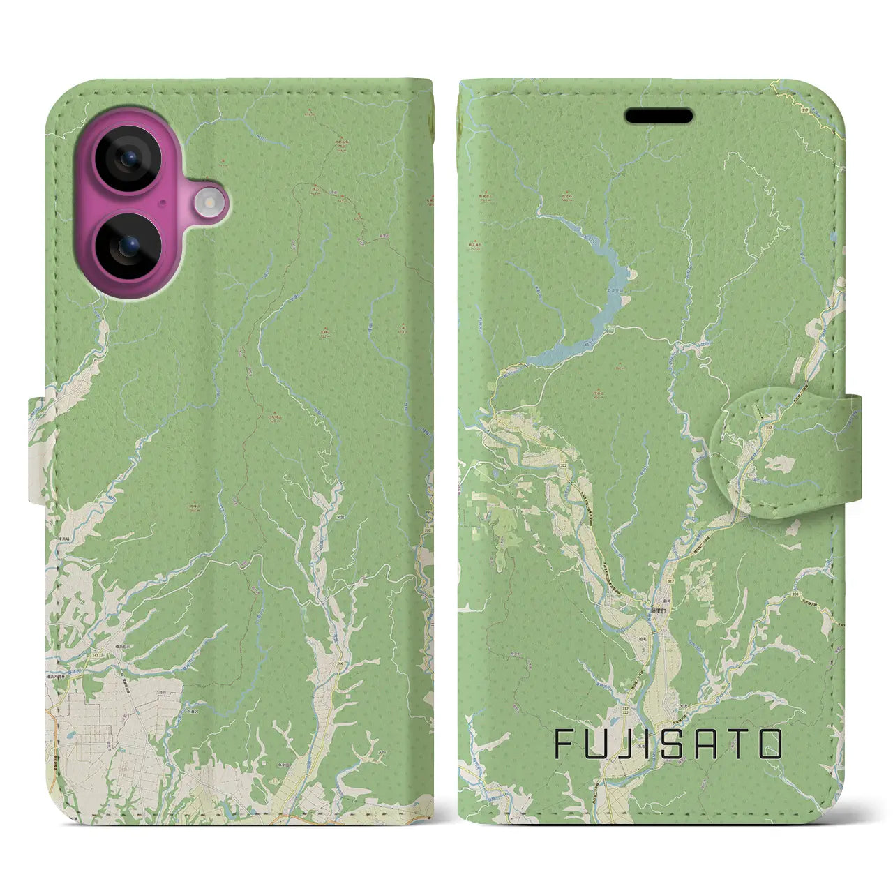 【藤里(秋田県)】地図柄iPhoneケース(手帳タイプ)ナチュラル・iPhone 16 Pro 用