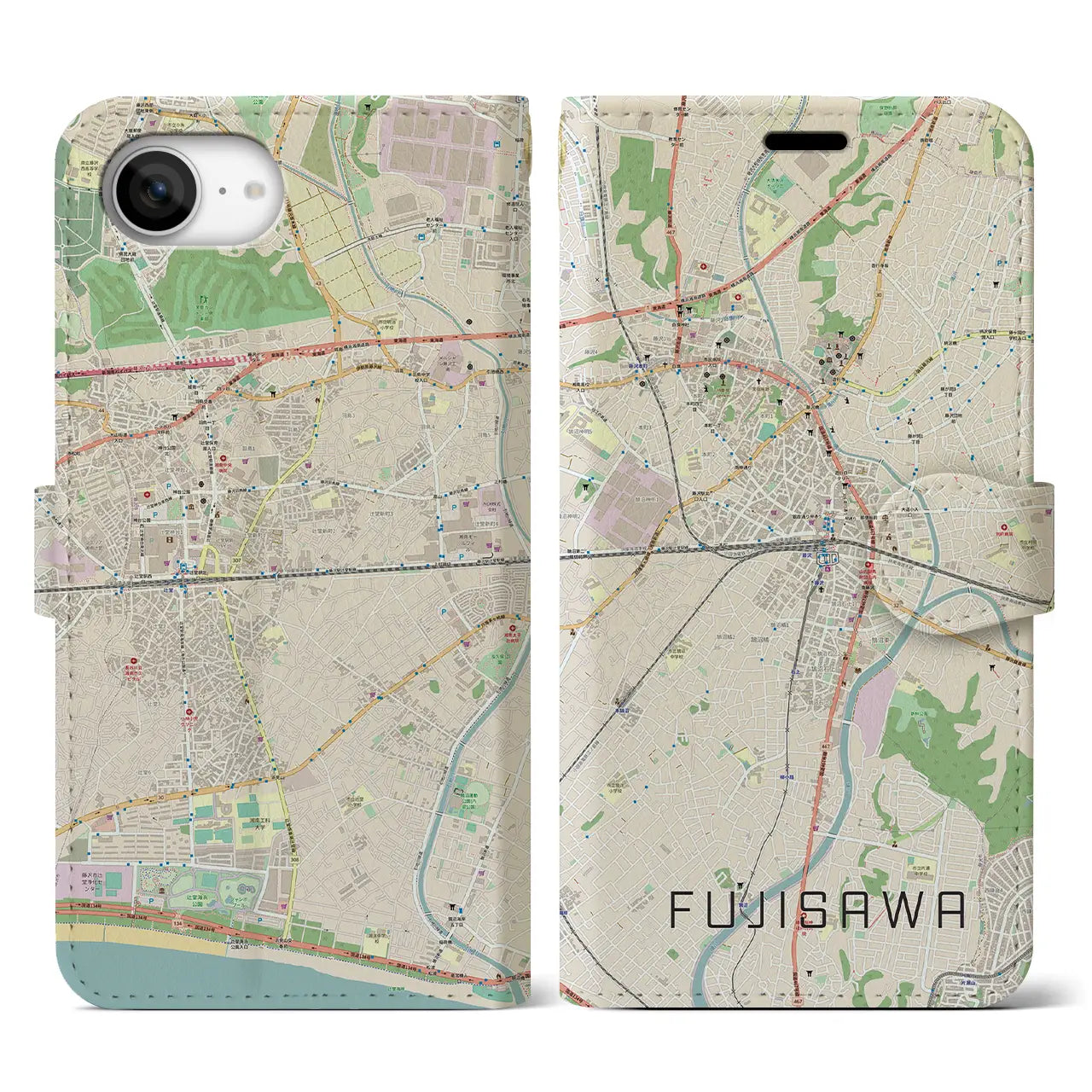 【藤沢(神奈川県)】地図柄iPhoneケース(手帳タイプ)