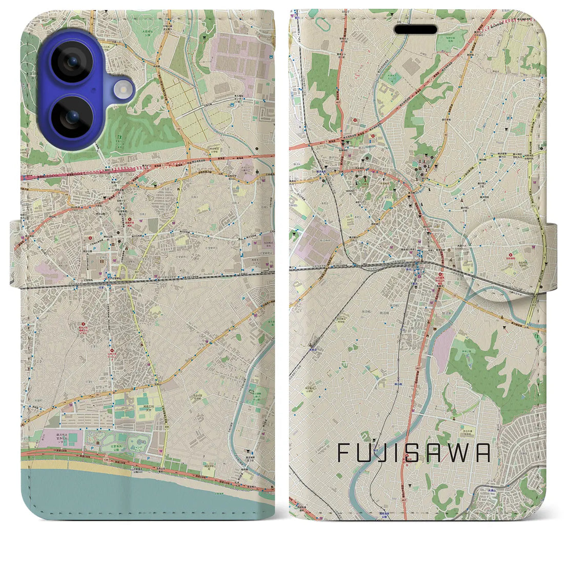 【藤沢(神奈川県)】地図柄iPhoneケース(手帳タイプ)ナチュラル・iPhone 16 Pro Max 用