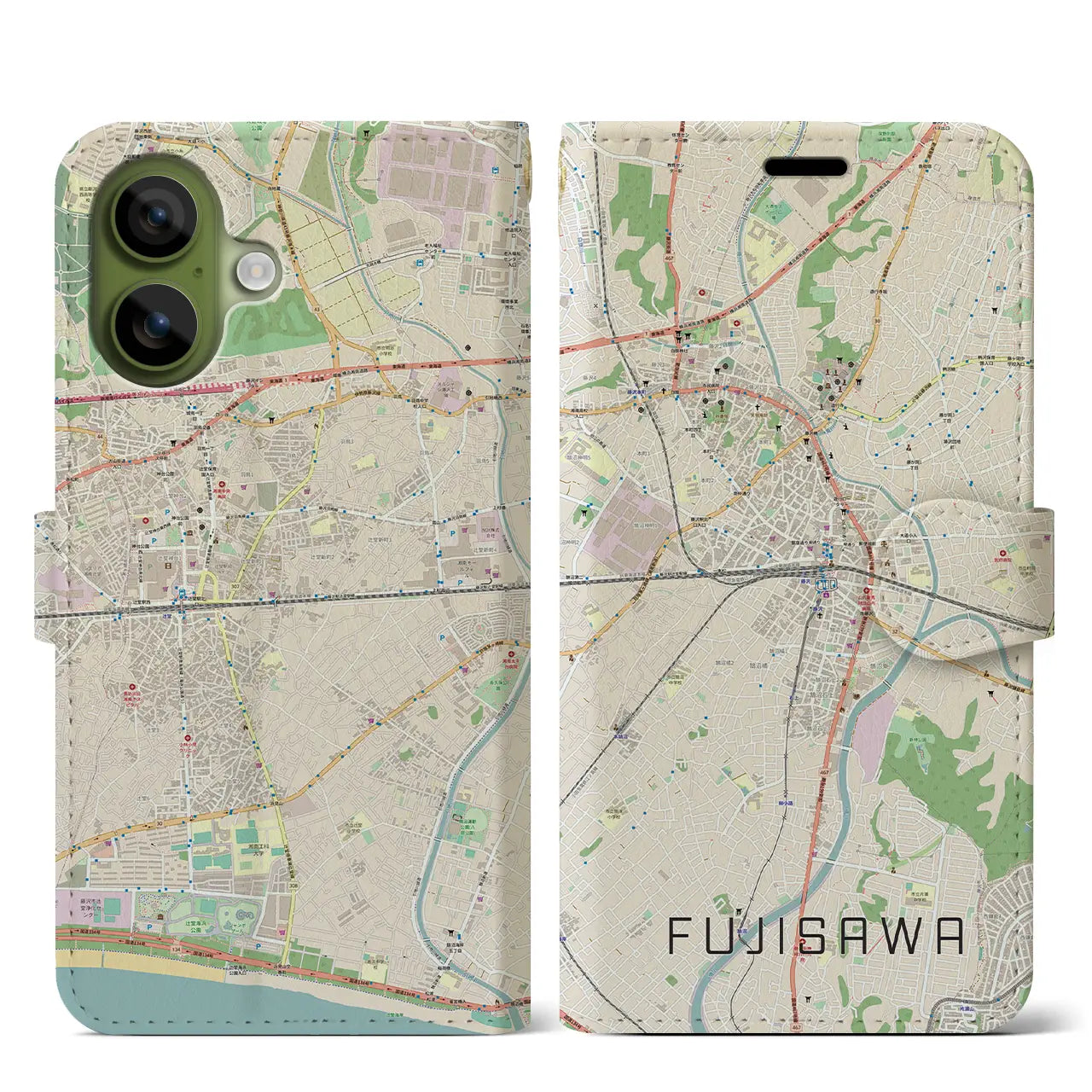 【藤沢(神奈川県)】地図柄iPhoneケース(手帳タイプ)