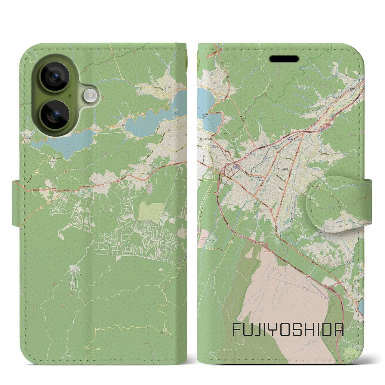 【富士吉田(山梨県)】地図柄iPhoneケース(手帳タイプ)モノトーン・iPhone 17 Pro Max 用