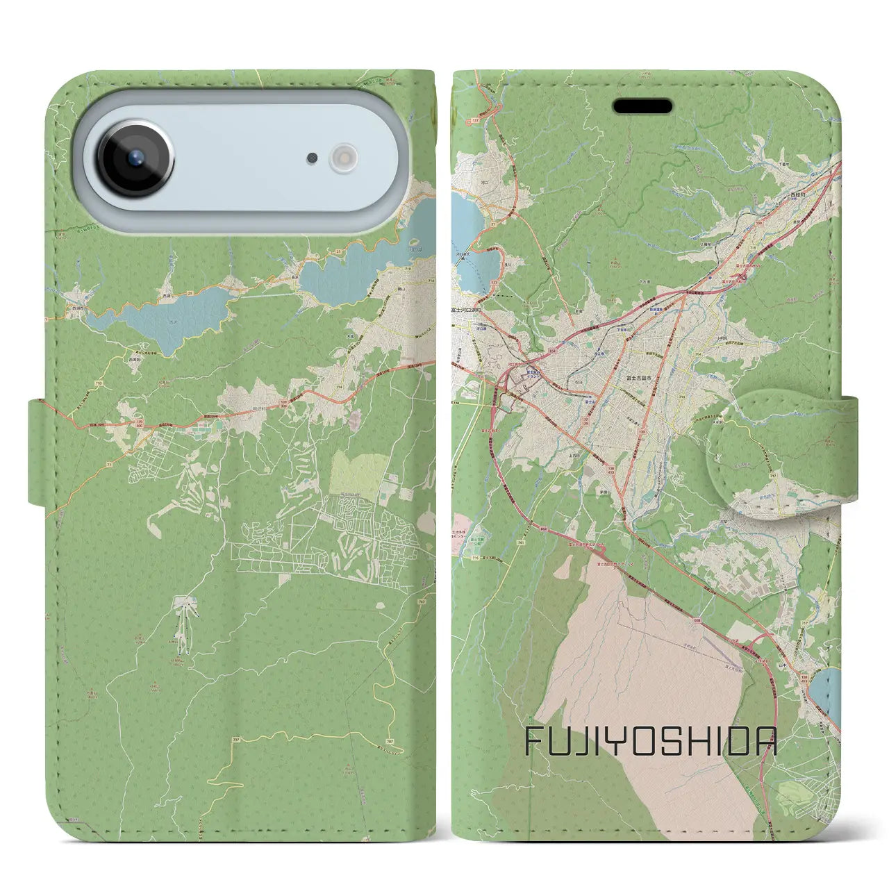 【富士吉田(山梨県)】地図柄iPhoneケース(手帳タイプ)ナチュラル・iPhone 17 Pro Max 用