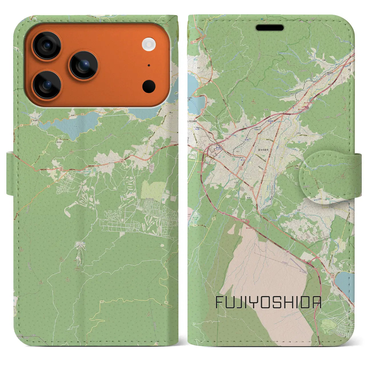 【富士吉田(山梨県)】地図柄iPhoneケース(手帳タイプ)