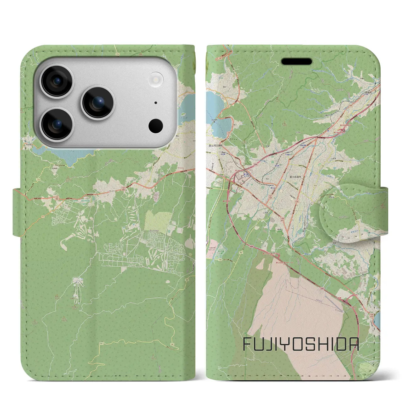 【富士吉田(山梨県)】地図柄iPhoneケース(手帳タイプ)
