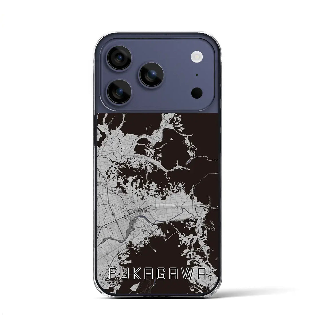 【深川(北海道)】地図柄iPhoneケース(クリアタイプ)モノトーン・iPhone 17 Pro Max 用