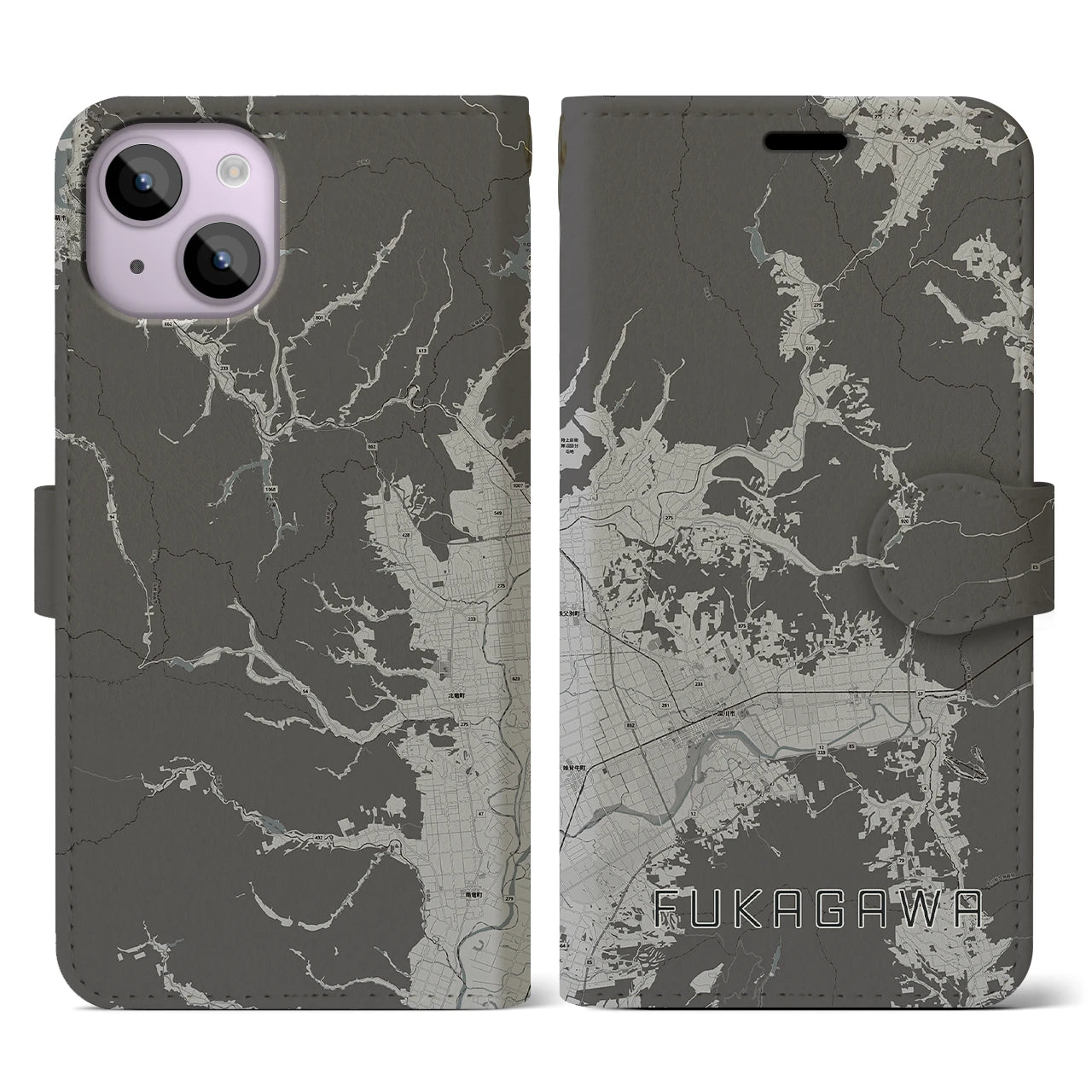 【深川(北海道)】地図柄iPhoneケース(手帳タイプ)