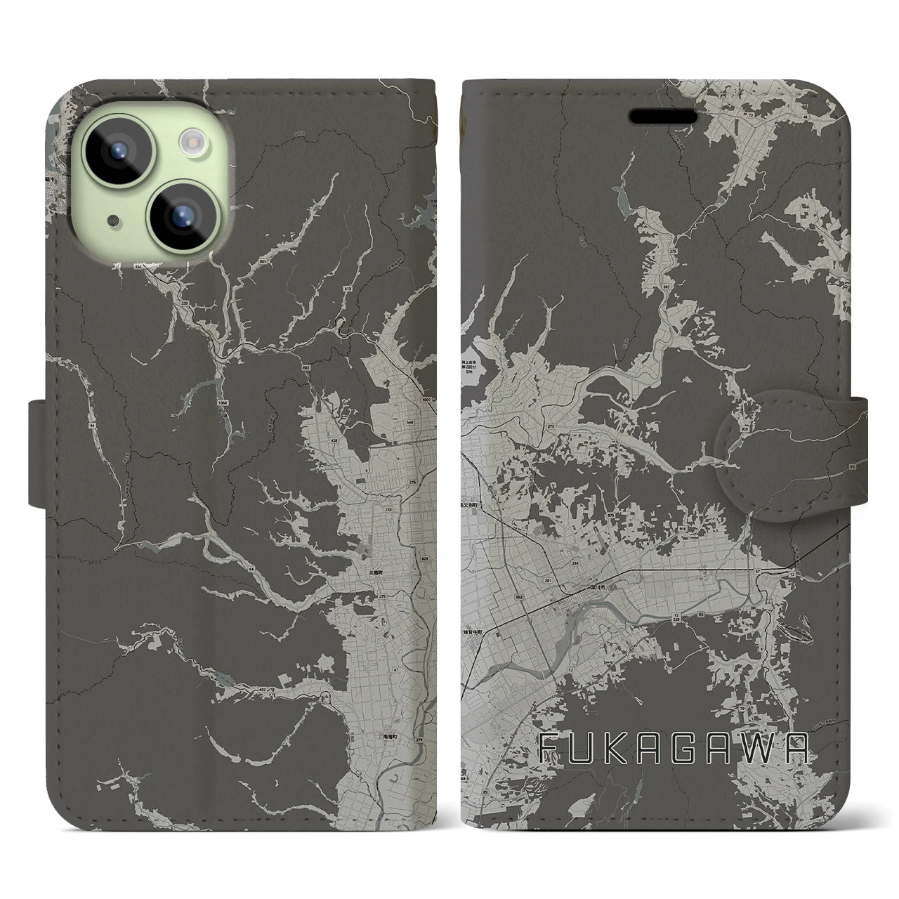 【深川(北海道)】地図柄iPhoneケース(手帳タイプ)