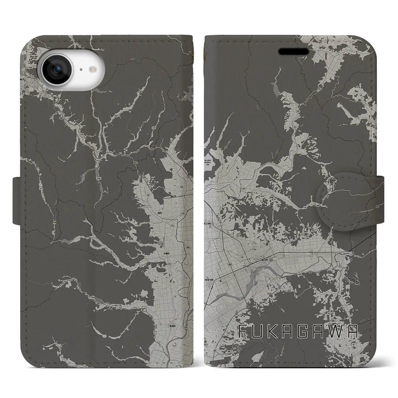 【深川(北海道)】地図柄iPhoneケース(手帳タイプ)