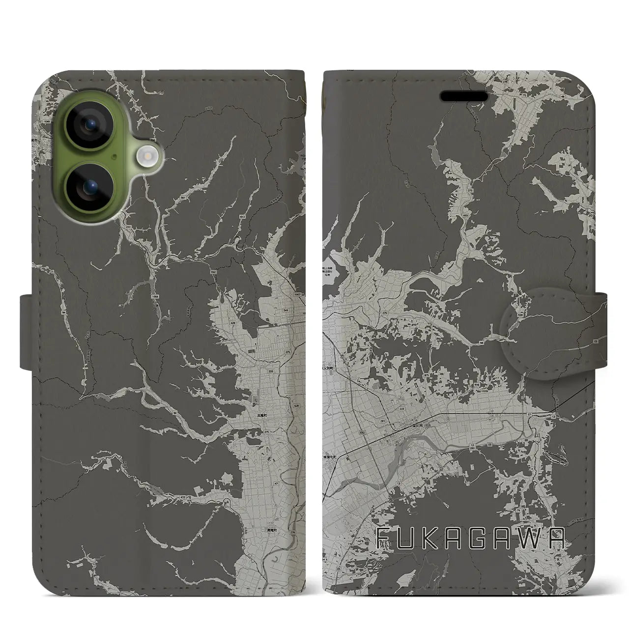 【深川(北海道)】地図柄iPhoneケース(手帳タイプ)