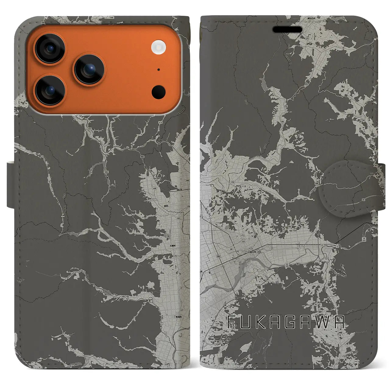 【深川(北海道)】地図柄iPhoneケース(手帳タイプ)