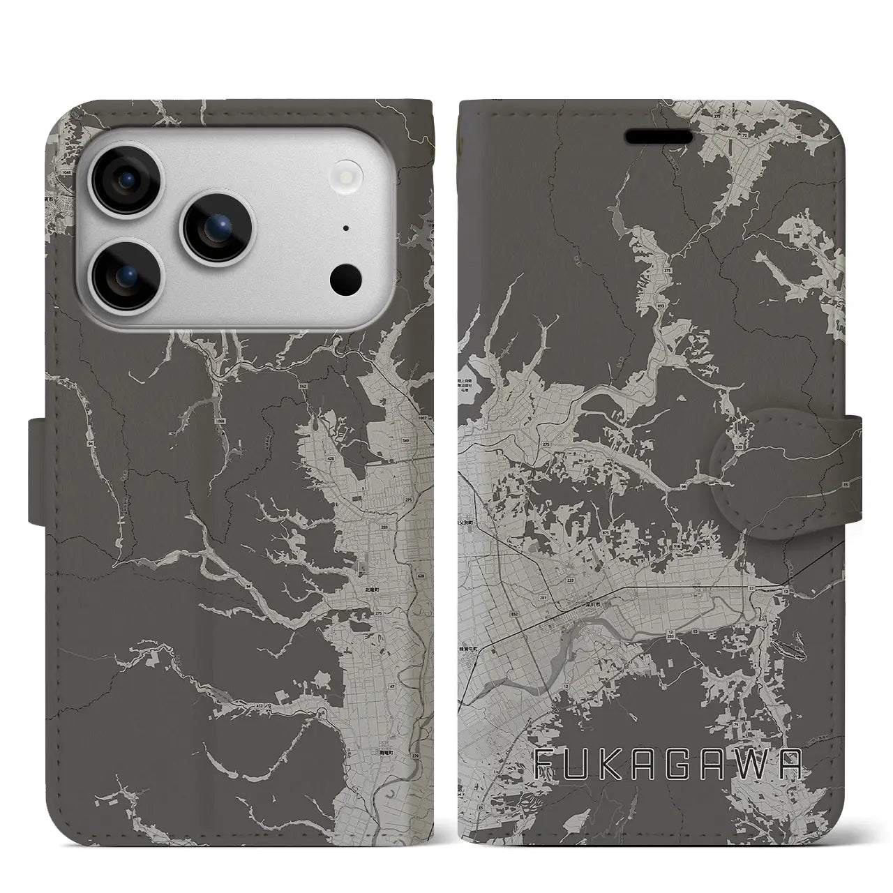 【深川(北海道)】地図柄iPhoneケース(手帳タイプ)