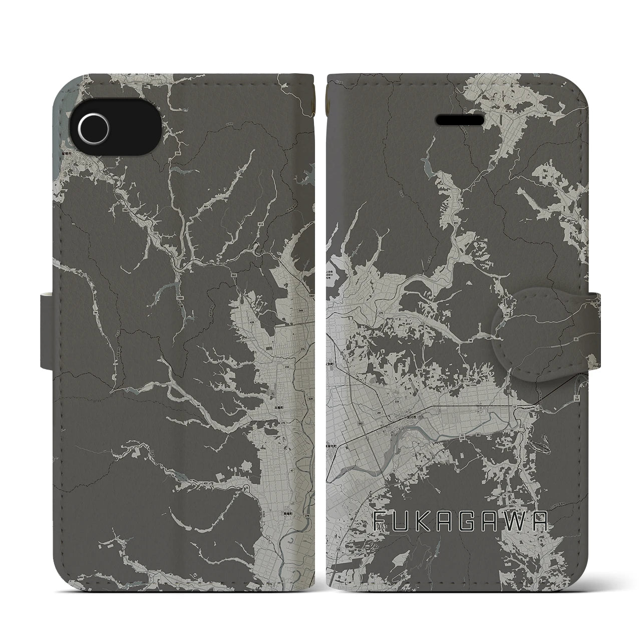 【深川(北海道)】地図柄iPhoneケース(手帳タイプ)