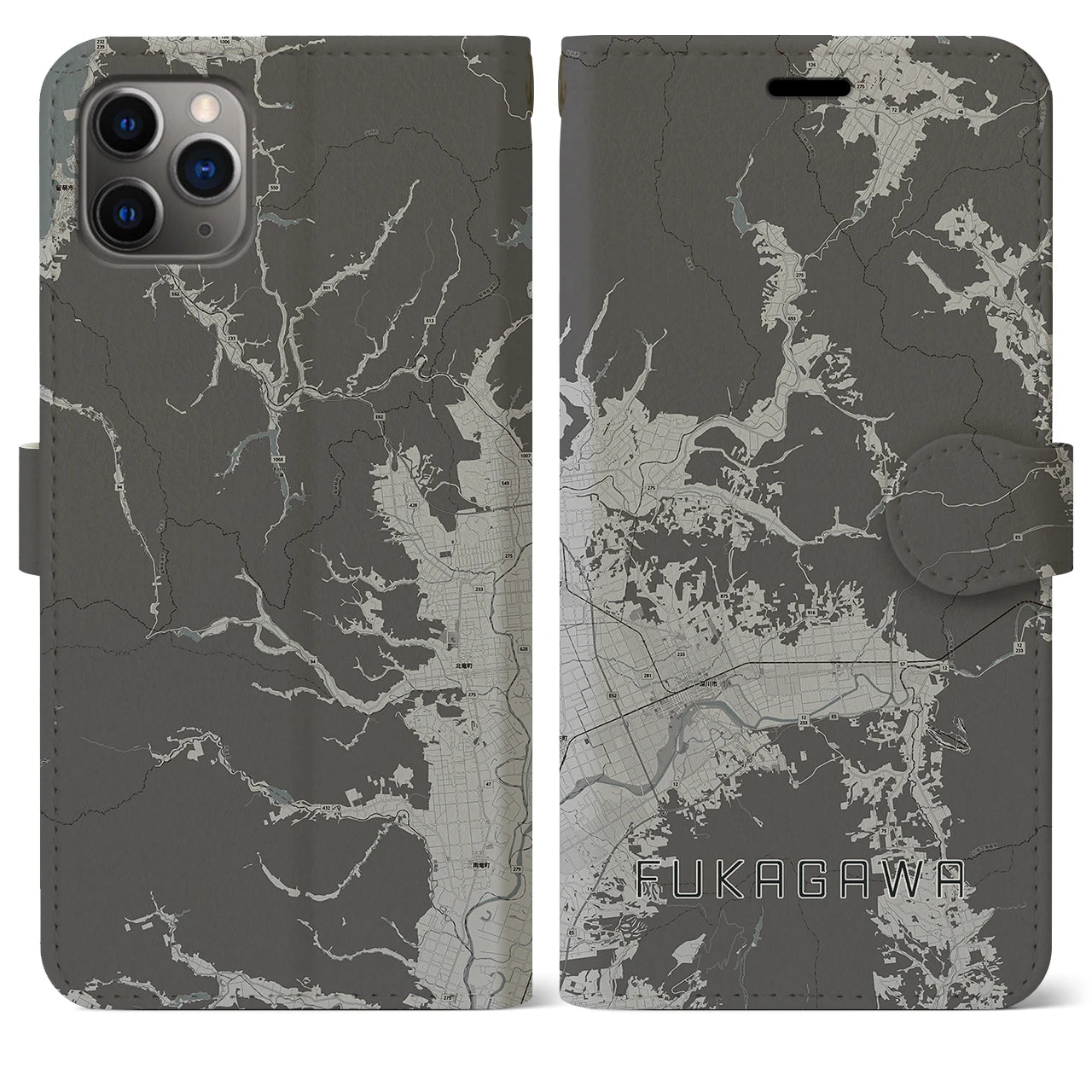 【深川(北海道)】地図柄iPhoneケース(手帳タイプ)