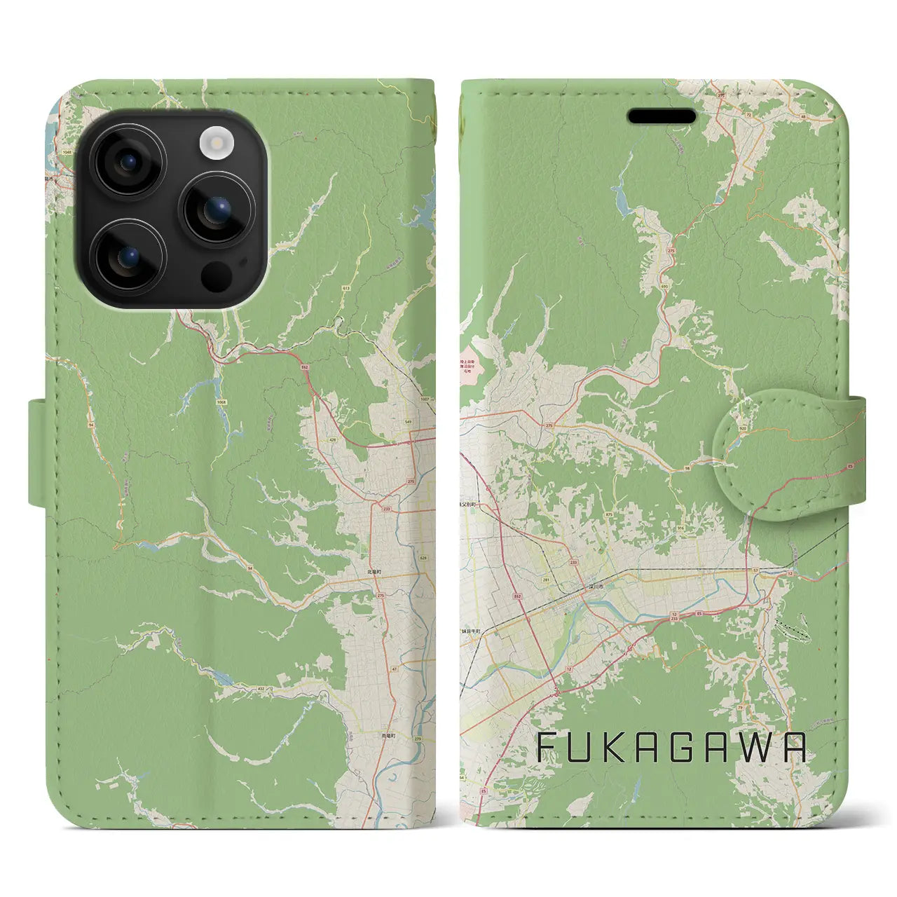 【深川(北海道)】地図柄iPhoneケース(手帳タイプ)ナチュラル・iPhone 16 用