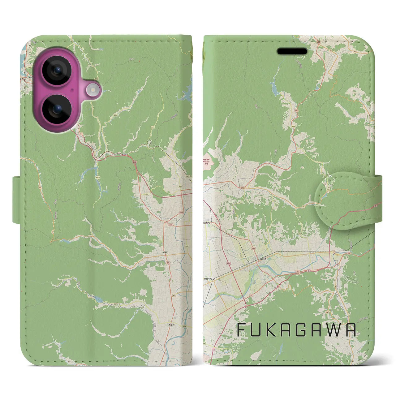 【深川(北海道)】地図柄iPhoneケース(手帳タイプ)ナチュラル・iPhone 16 Pro 用