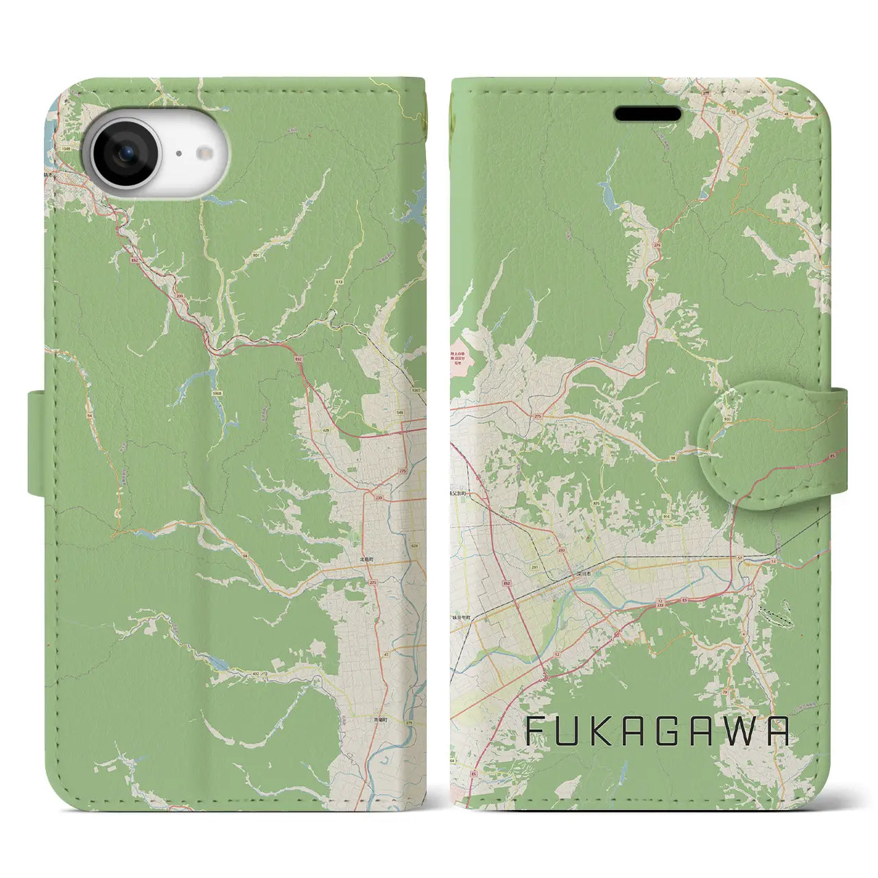 【深川(北海道)】地図柄iPhoneケース(手帳タイプ)