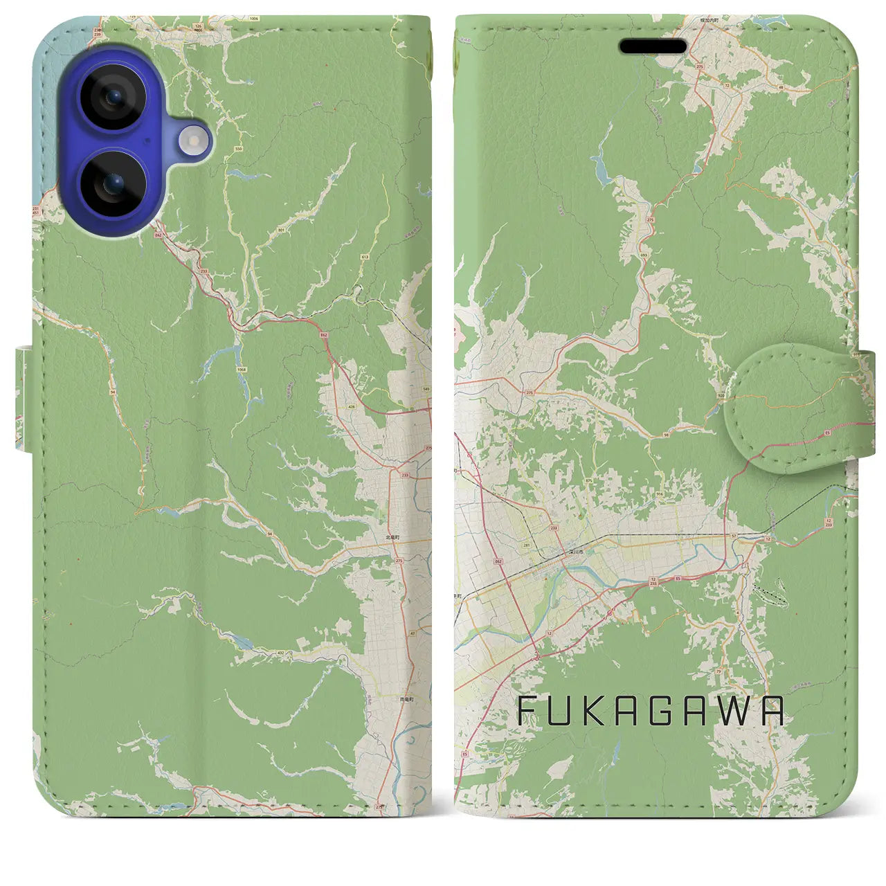 【深川(北海道)】地図柄iPhoneケース(手帳タイプ)ナチュラル・iPhone 16 Pro Max 用