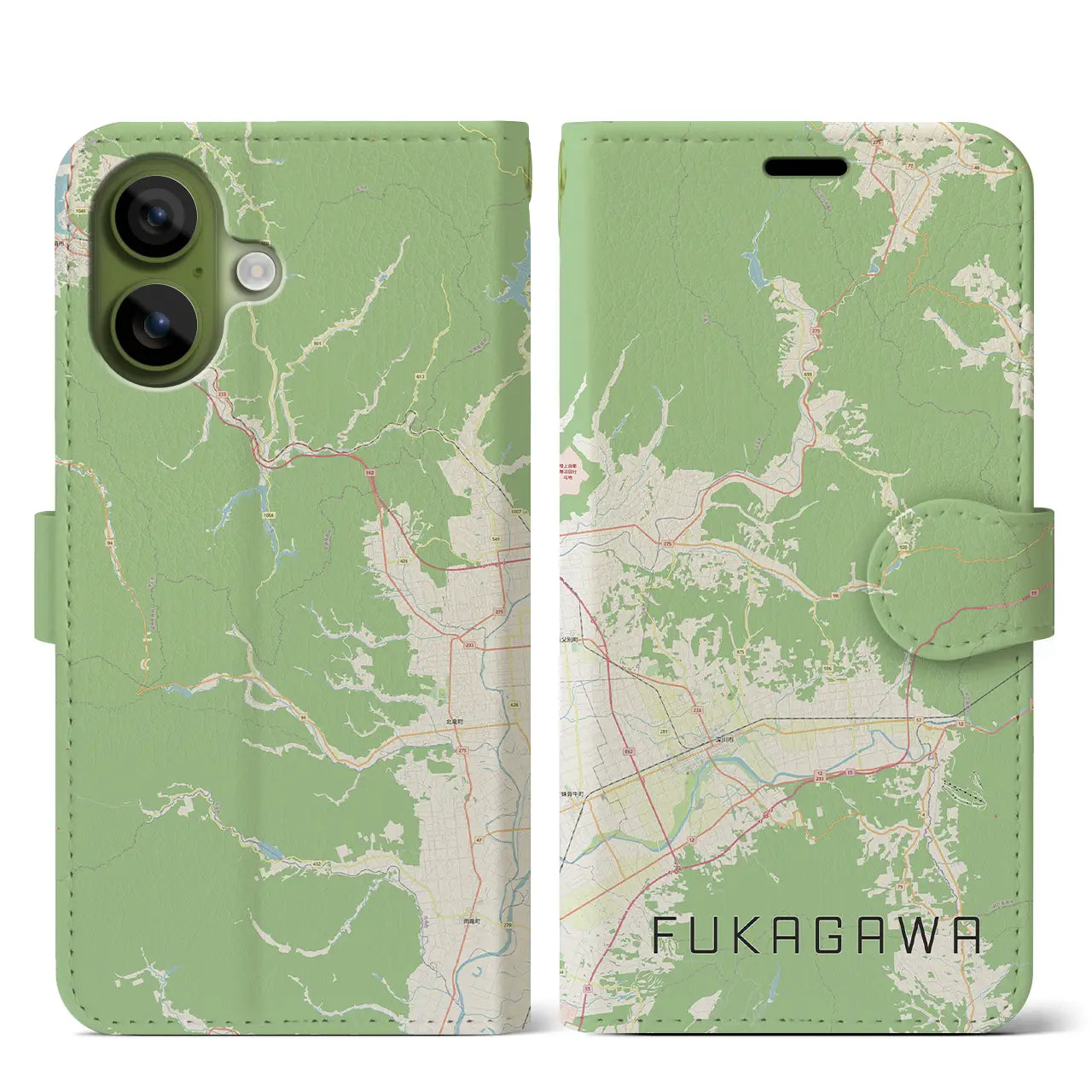 【深川(北海道)】地図柄iPhoneケース(手帳タイプ)