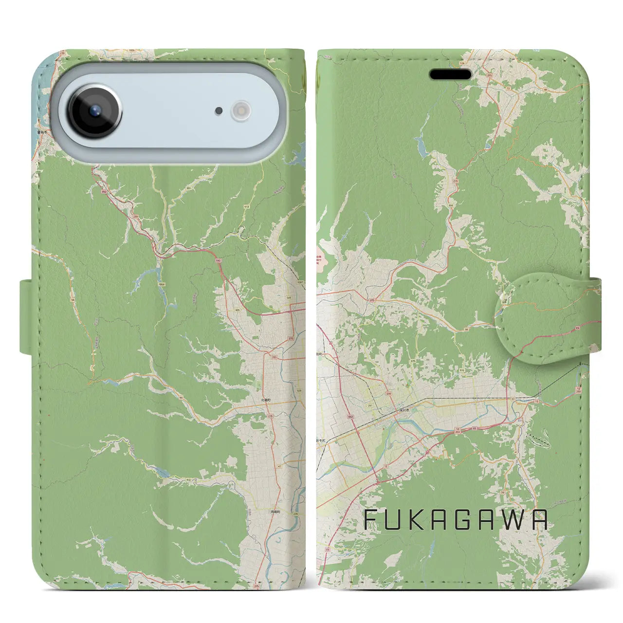 【深川(北海道)】地図柄iPhoneケース(手帳タイプ)