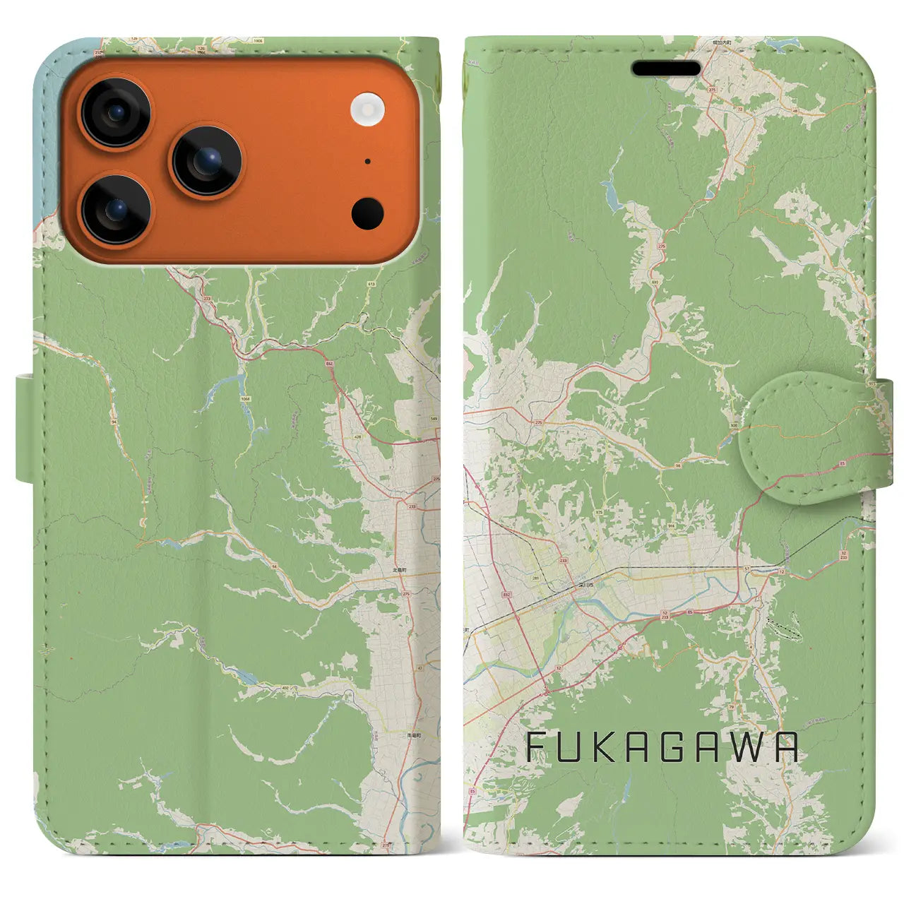 【深川(北海道)】地図柄iPhoneケース(手帳タイプ)