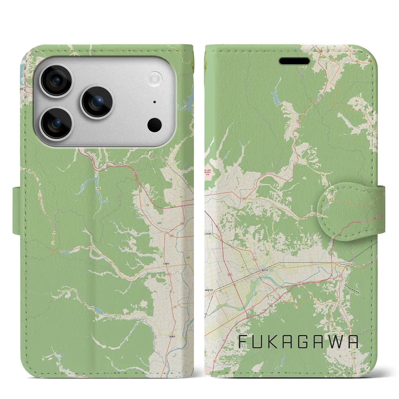 【深川(北海道)】地図柄iPhoneケース(手帳タイプ)ナチュラル・iPhone 17 Pro Max 用