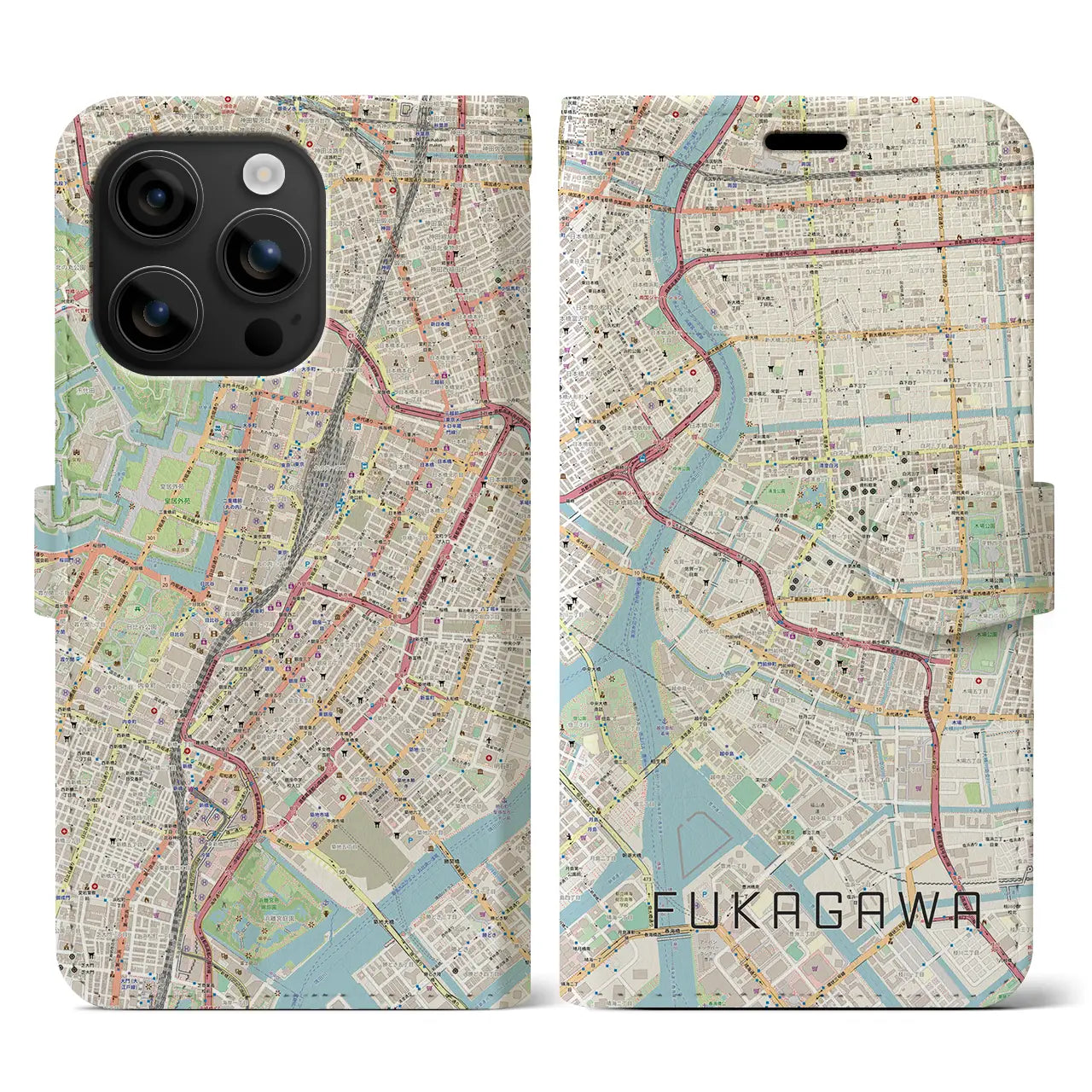 【深川2(東京都)】地図柄iPhoneケース(手帳タイプ)ナチュラル・iPhone 16 用