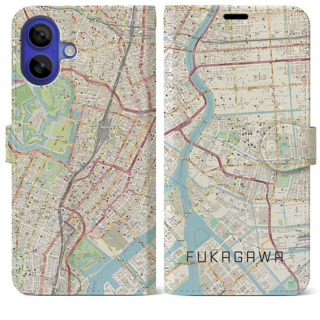 【深川2(東京都)】地図柄iPhoneケース(手帳タイプ)ナチュラル・iPhone 16 Pro Max 用