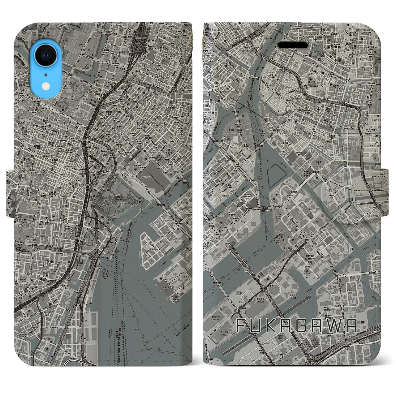 【深川(東京都)】地図柄iPhoneケース(手帳タイプ)モノトーン・iPhone XR 用