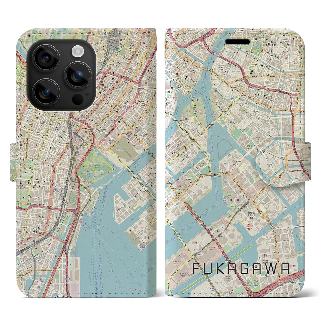 【深川(東京都)】地図柄iPhoneケース(手帳タイプ)ナチュラル・iPhone 16 用