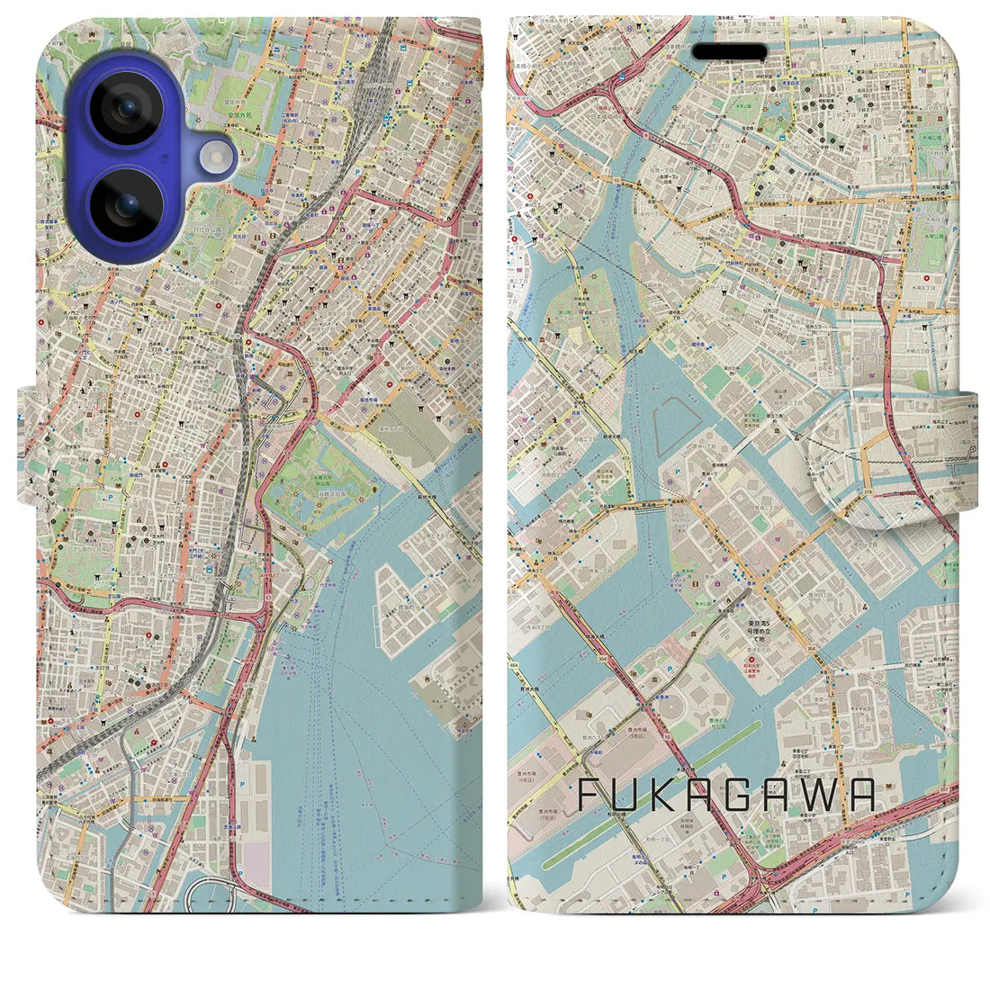 【深川(東京都)】地図柄iPhoneケース(手帳タイプ)ナチュラル・iPhone 16 Pro Max 用