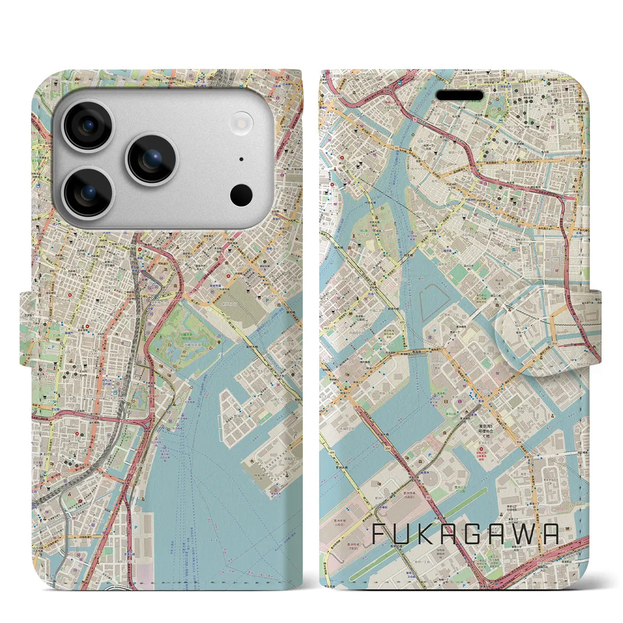 【深川(東京都)】地図柄iPhoneケース(手帳タイプ)ナチュラル・iPhone 17 Pro Max 用